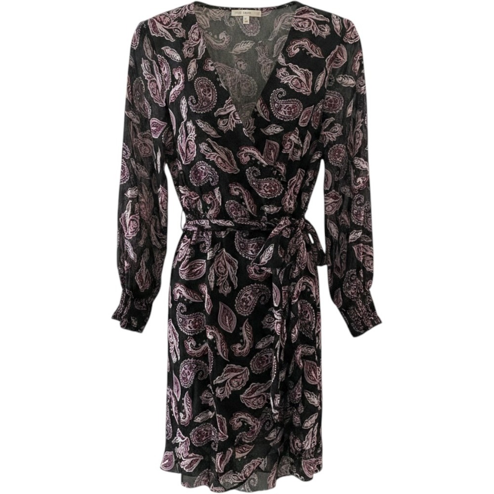 Stella & Julie Womens Size 8 Wrap Dress Paisley Black Sparkly Lined 15196TS NWT